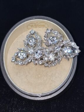 Vintage Bogoff Regency Style  White Rhinestone Earrings 1950s
